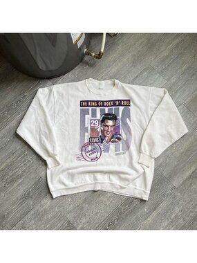 White / Cream / Multicoloured 1992 Vintage Elvis “King Of Rock & Roll” CrewNeck